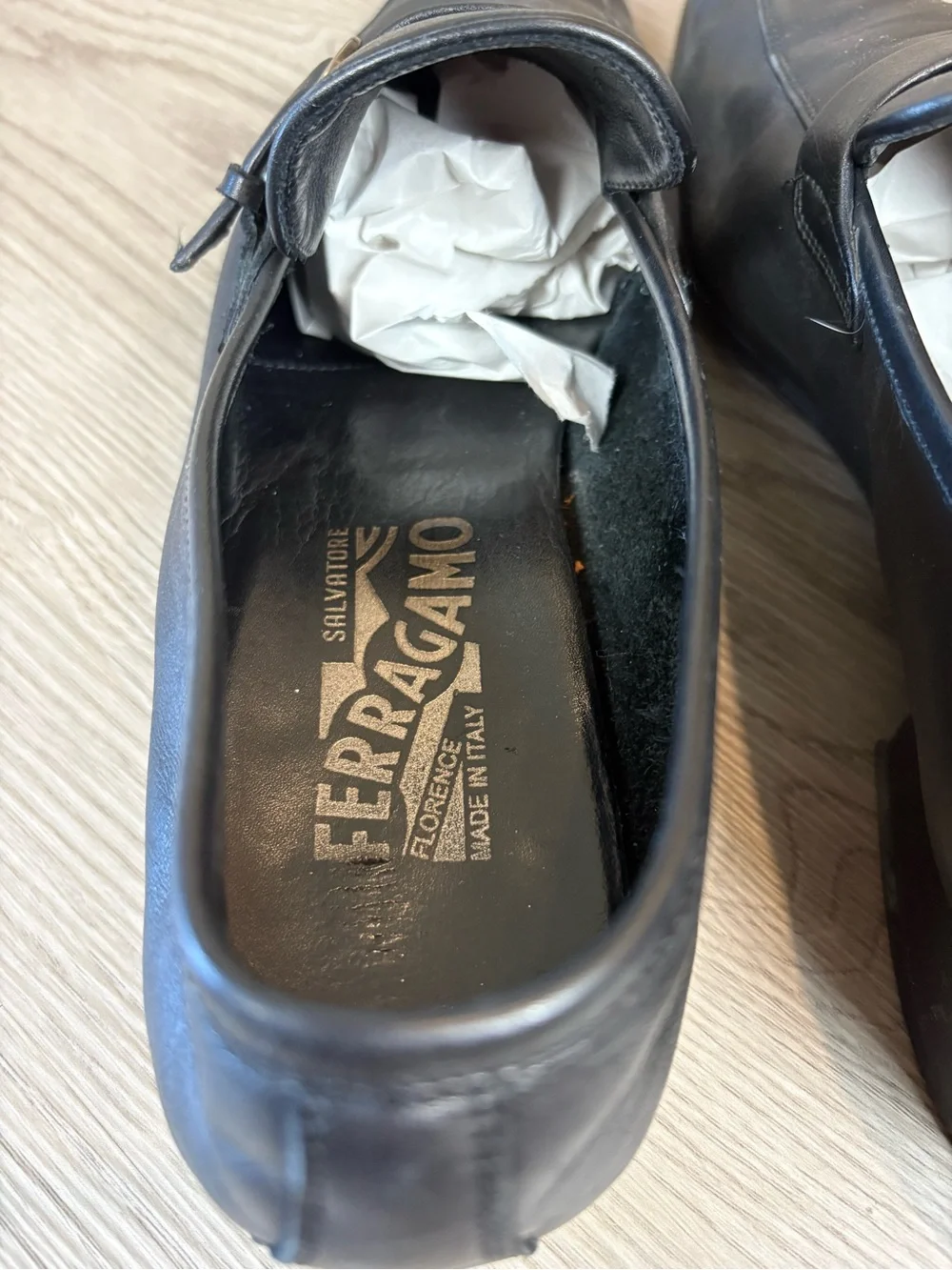 Salvatore Ferragamo Black Leather Buckle Loafers 9D